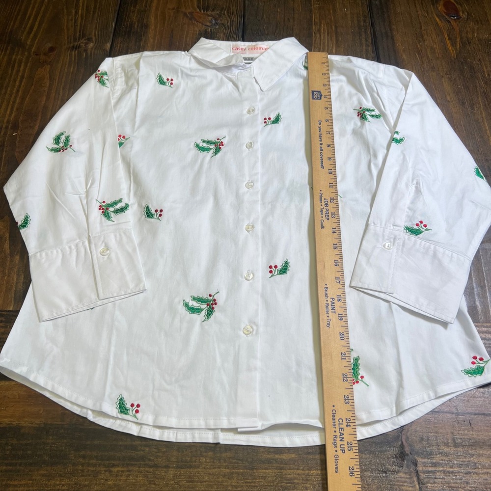 Casey Coleman Womens Large White Cotton Holly Berry Embroidered Shirt vintage‎ - Picture 3 of 5